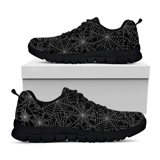 Black And White Spider Web Pattern Print Black Sneakers