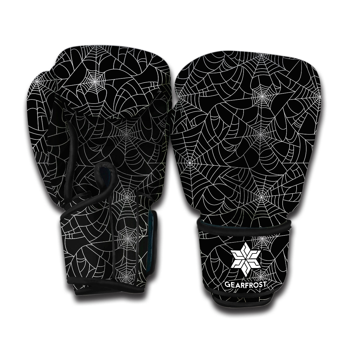 Black And White Spider Web Pattern Print Boxing Gloves