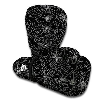 Black And White Spider Web Pattern Print Boxing Gloves