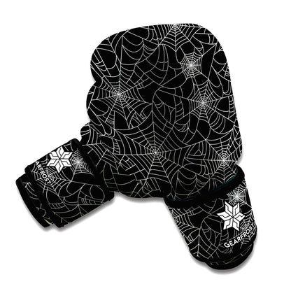 Black And White Spider Web Pattern Print Boxing Gloves