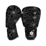 Black And White Spider Web Pattern Print Boxing Gloves