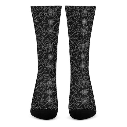Black And White Spider Web Pattern Print Crew Socks