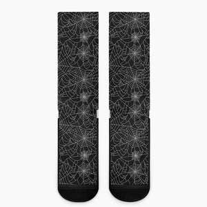 Black And White Spider Web Pattern Print Crew Socks