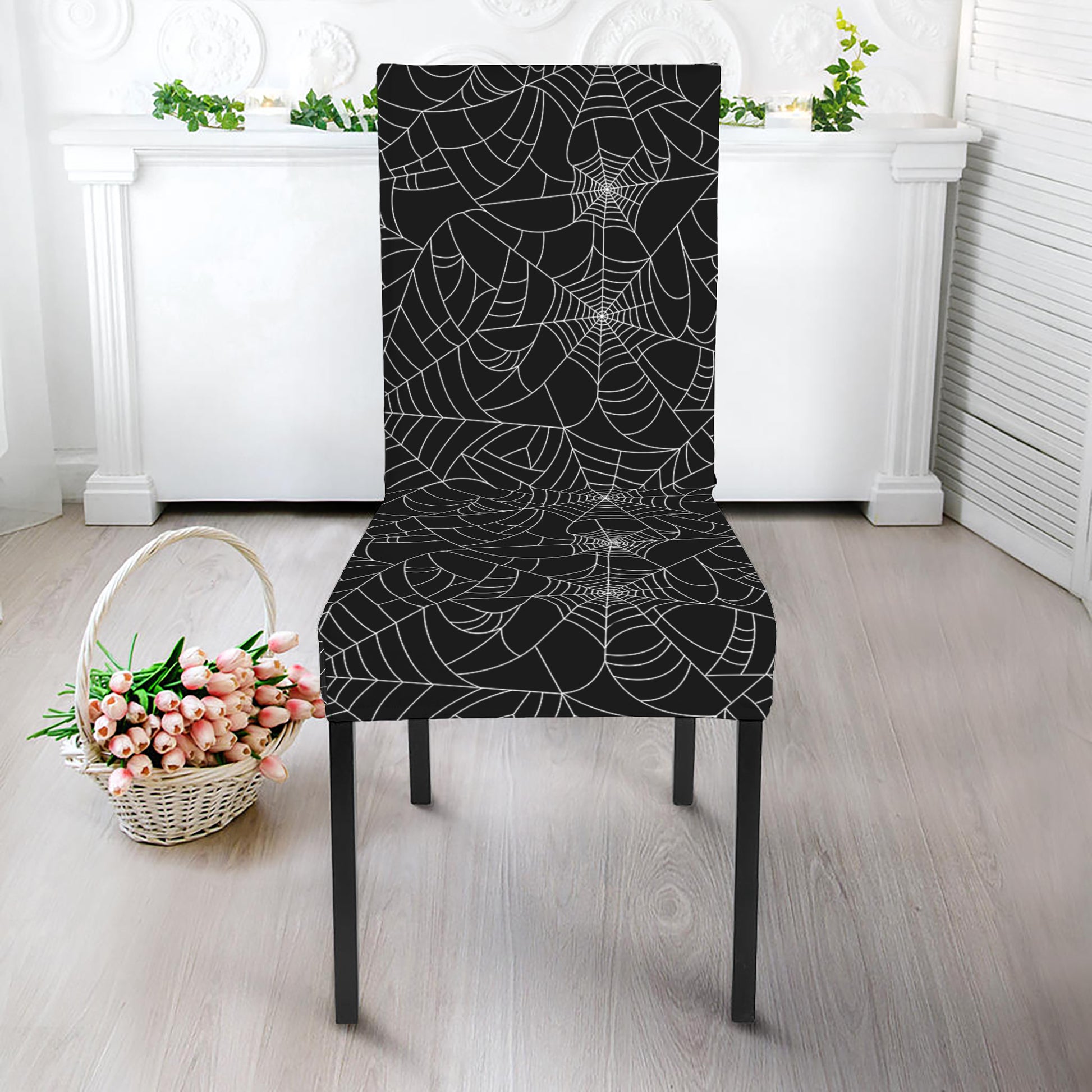 Black And White Spider Web Pattern Print Dining Chair Slipcover