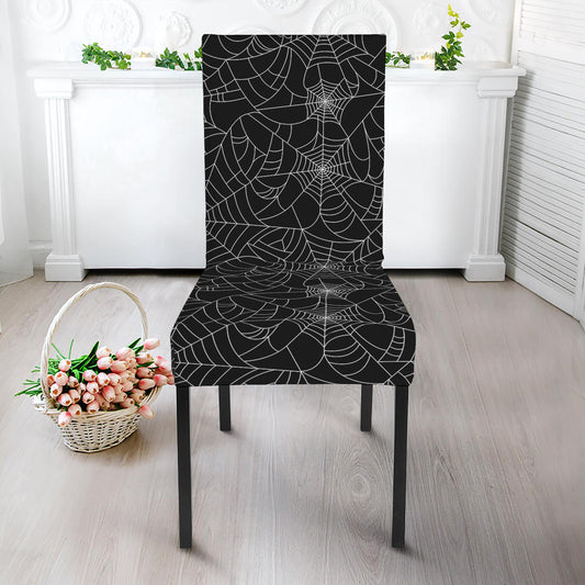 Black And White Spider Web Pattern Print Dining Chair Slipcover