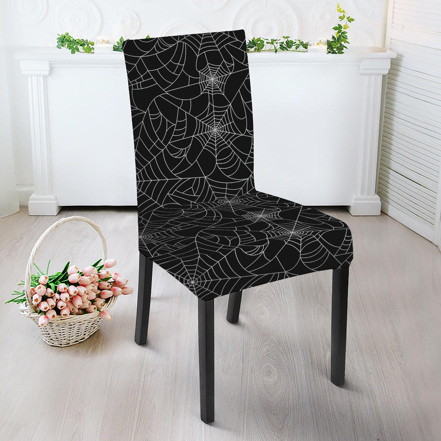 Black And White Spider Web Pattern Print Dining Chair Slipcover