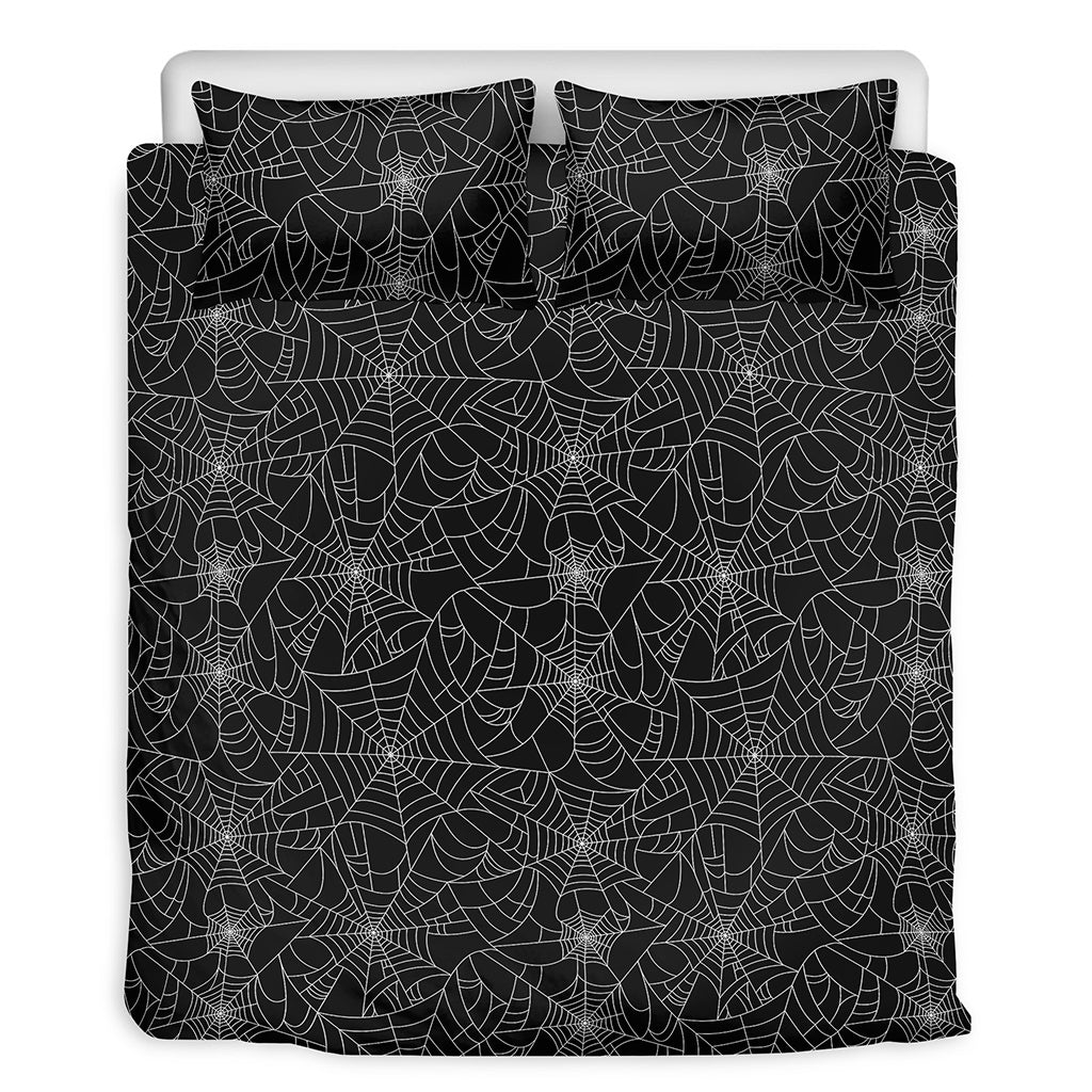 Black And White Spider Web Pattern Print Duvet Cover Bedding Set