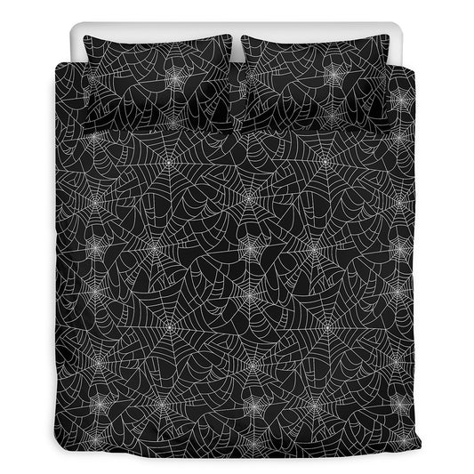 Black And White Spider Web Pattern Print Duvet Cover Bedding Set