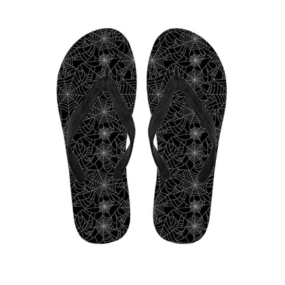 Black And White Spider Web Pattern Print Flip Flops
