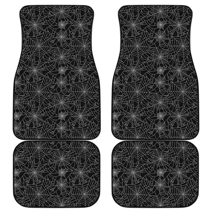Black And White Spider Web Pattern Print Front and Back Car Floor Mats