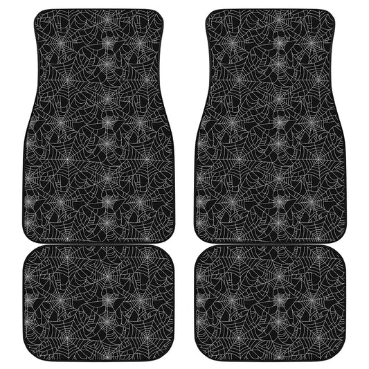 Black And White Spider Web Pattern Print Front and Back Car Floor Mats