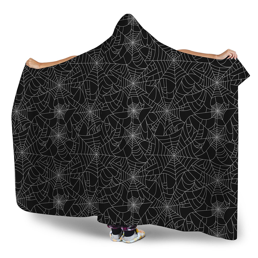 Black And White Spider Web Pattern Print Hooded Blanket