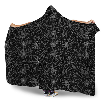 Black And White Spider Web Pattern Print Hooded Blanket