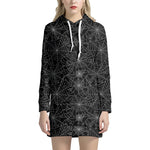 Black And White Spider Web Pattern Print Hoodie Dress