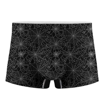 Black And White Spider Web Pattern Print Men's Boxer Briefs