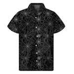 Black And White Spider Web Pattern Print Men's Short Sleeve Shirt