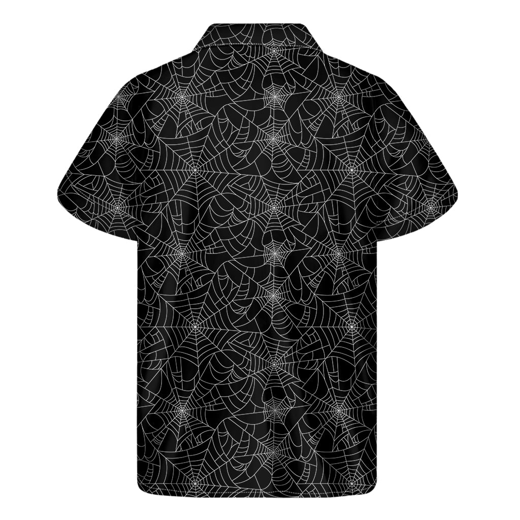 Black And White Spider Web Pattern Print Men's Short Sleeve Shirt