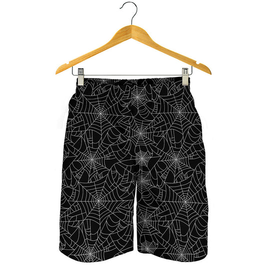 Black And White Spider Web Pattern Print Men's Shorts