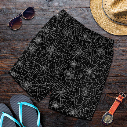 Black And White Spider Web Pattern Print Men's Shorts