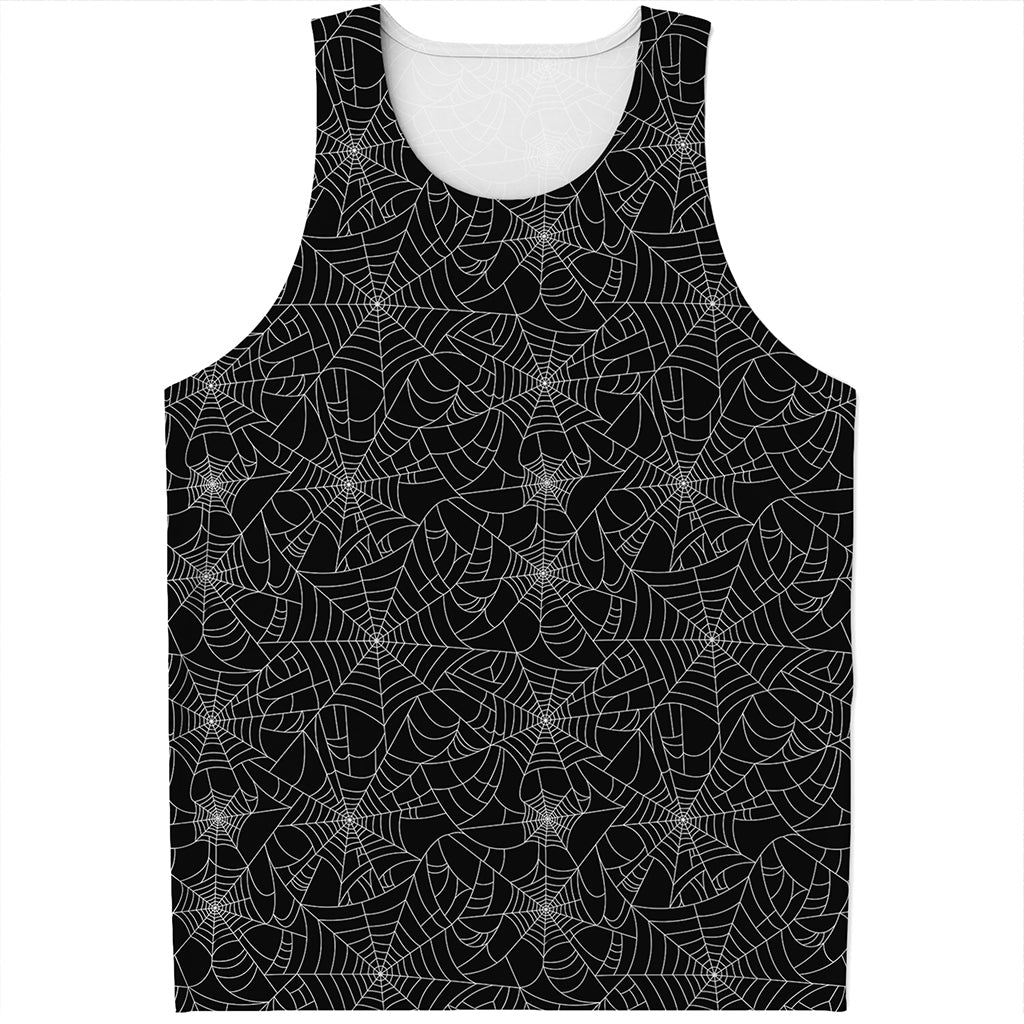 Black And White Spider Web Pattern Print Men's Tank Top