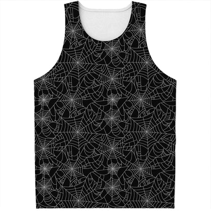 Black And White Spider Web Pattern Print Men's Tank Top