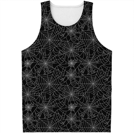 Black And White Spider Web Pattern Print Men's Tank Top