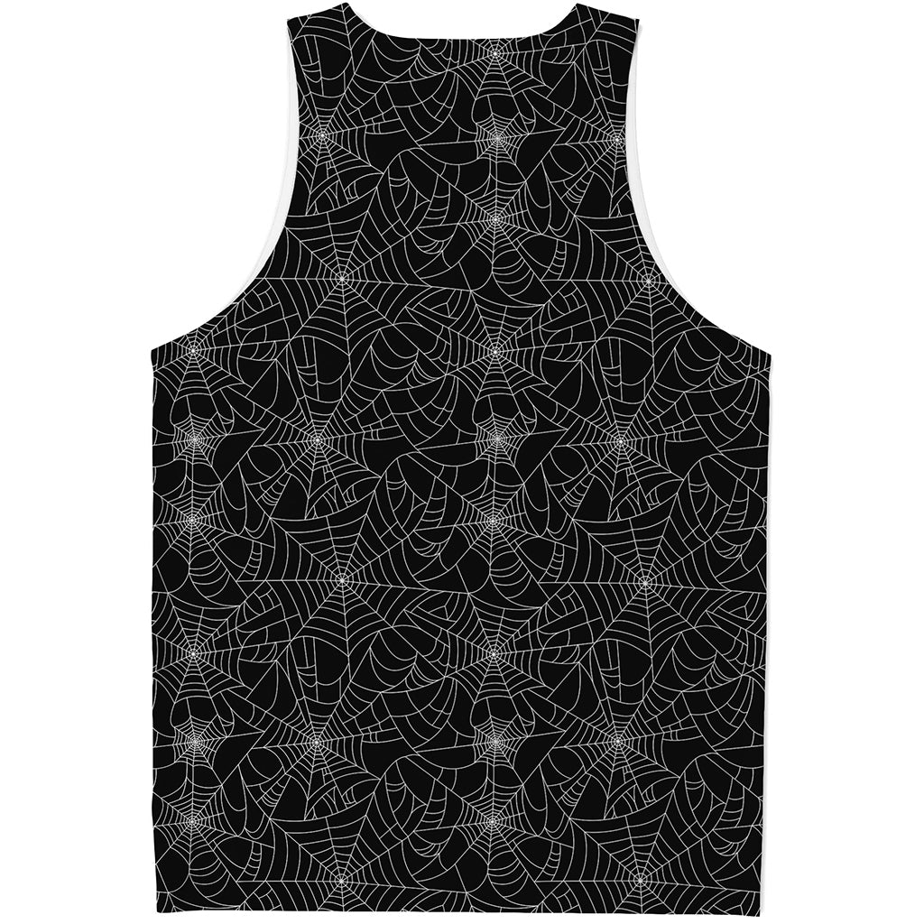Black And White Spider Web Pattern Print Men's Tank Top