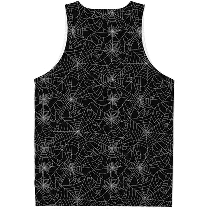 Black And White Spider Web Pattern Print Men's Tank Top