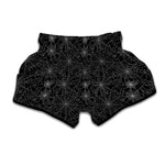 Black And White Spider Web Pattern Print Muay Thai Boxing Shorts
