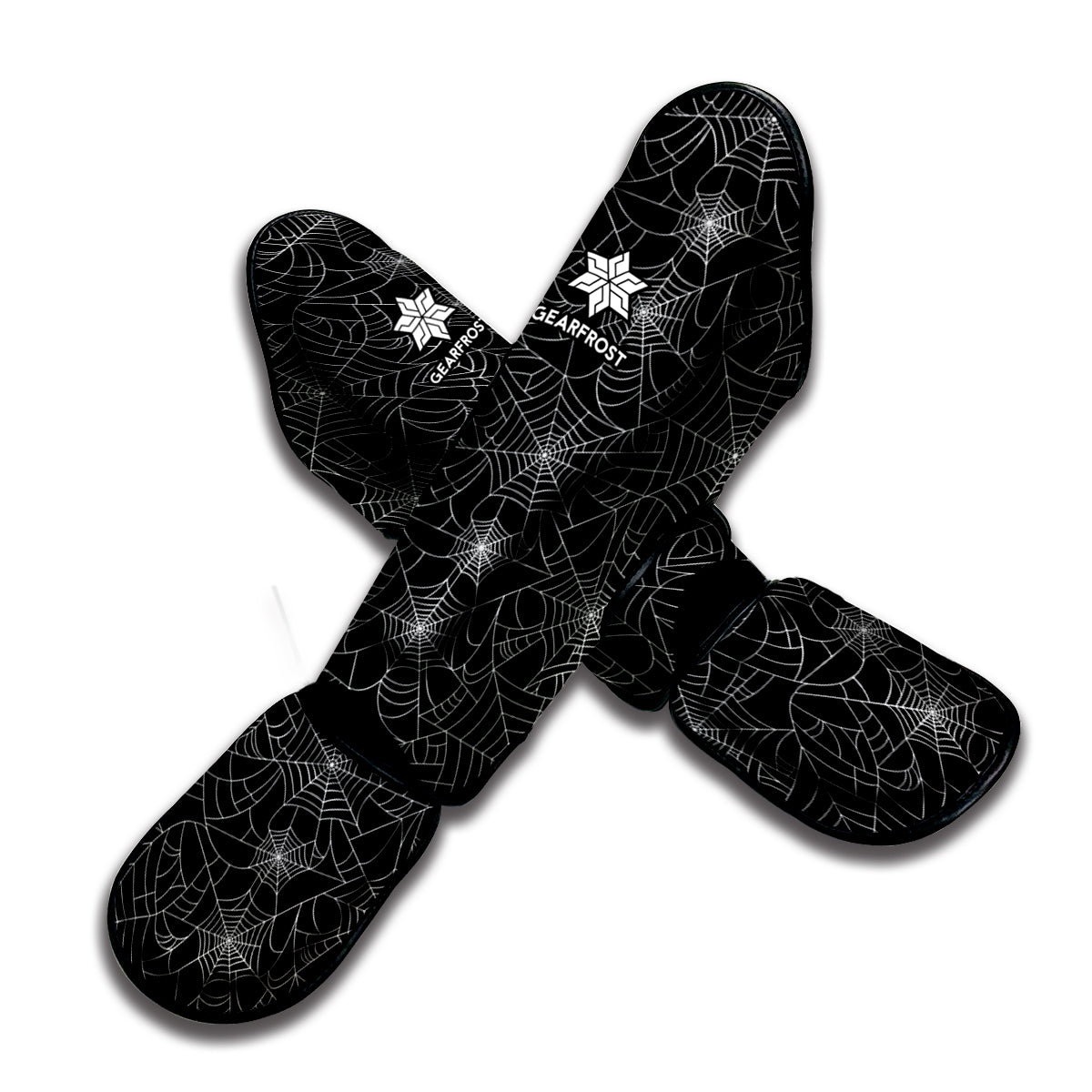 Black And White Spider Web Pattern Print Muay Thai Shin Guard
