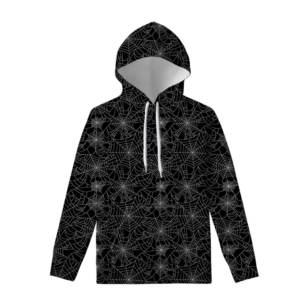 Black And White Spider Web Pattern Print Pullover Hoodie