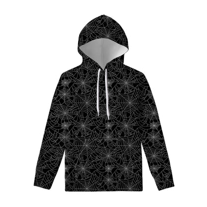 Black And White Spider Web Pattern Print Pullover Hoodie