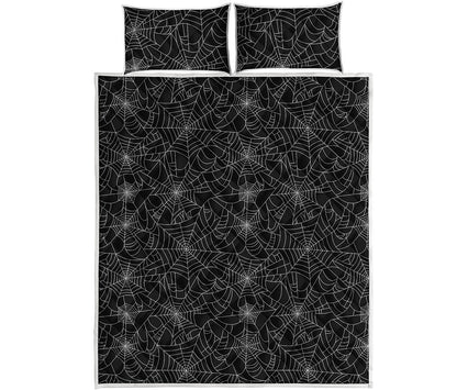Black And White Spider Web Pattern Print Quilt Bed Set