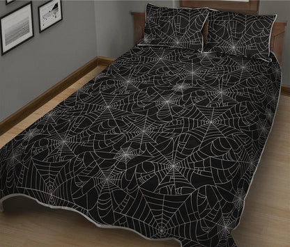 Black And White Spider Web Pattern Print Quilt Bed Set