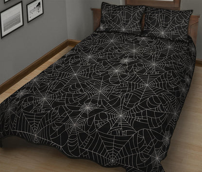 Black And White Spider Web Pattern Print Quilt Bed Set