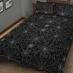 Black And White Spider Web Pattern Print Quilt Bed Set