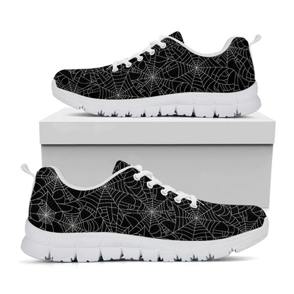 Black And White Spider Web Pattern Print White Sneakers