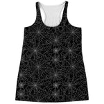 Black And White Spider Web Pattern Print Women's Racerback Tank Top