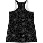 Black And White Spider Web Pattern Print Women's Racerback Tank Top