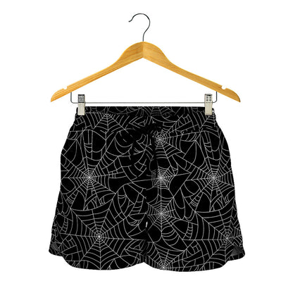 Black And White Spider Web Pattern Print Women's Shorts