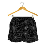 Black And White Spider Web Pattern Print Women's Shorts