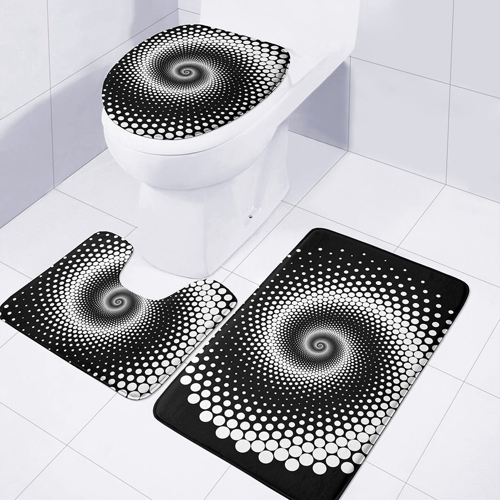 Black And White Spiral Dot Print 3 Piece Bath Mat Set
