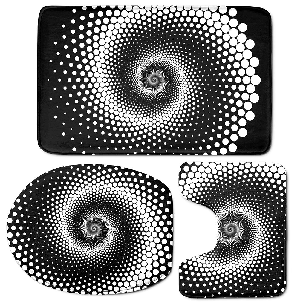 Black And White Spiral Dot Print 3 Piece Bath Mat Set