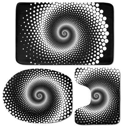 Black And White Spiral Dot Print 3 Piece Bath Mat Set