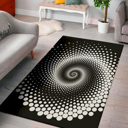 Black And White Spiral Dot Print Area Rug