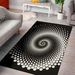 Black And White Spiral Dot Print Area Rug