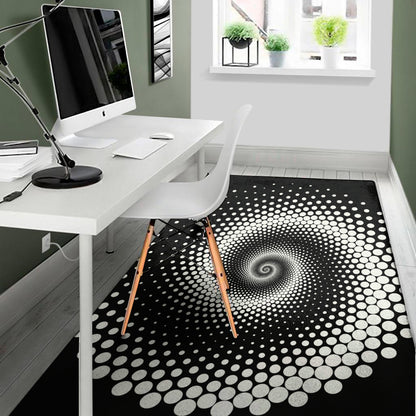 Black And White Spiral Dot Print Area Rug