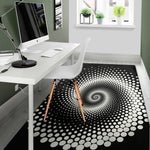 Black And White Spiral Dot Print Area Rug