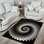 Black And White Spiral Dot Print Area Rug