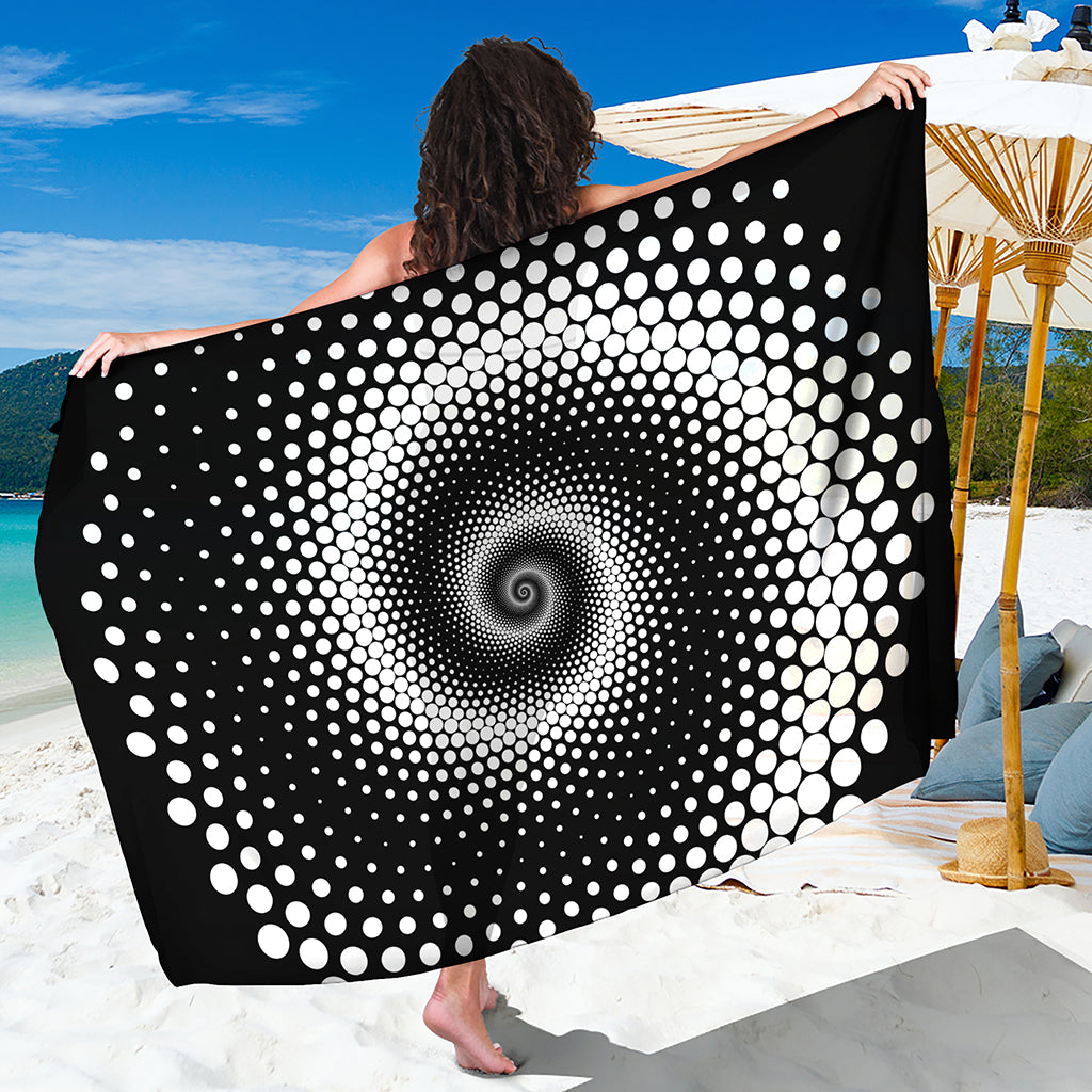 Black And White Spiral Dot Print Beach Sarong Wrap